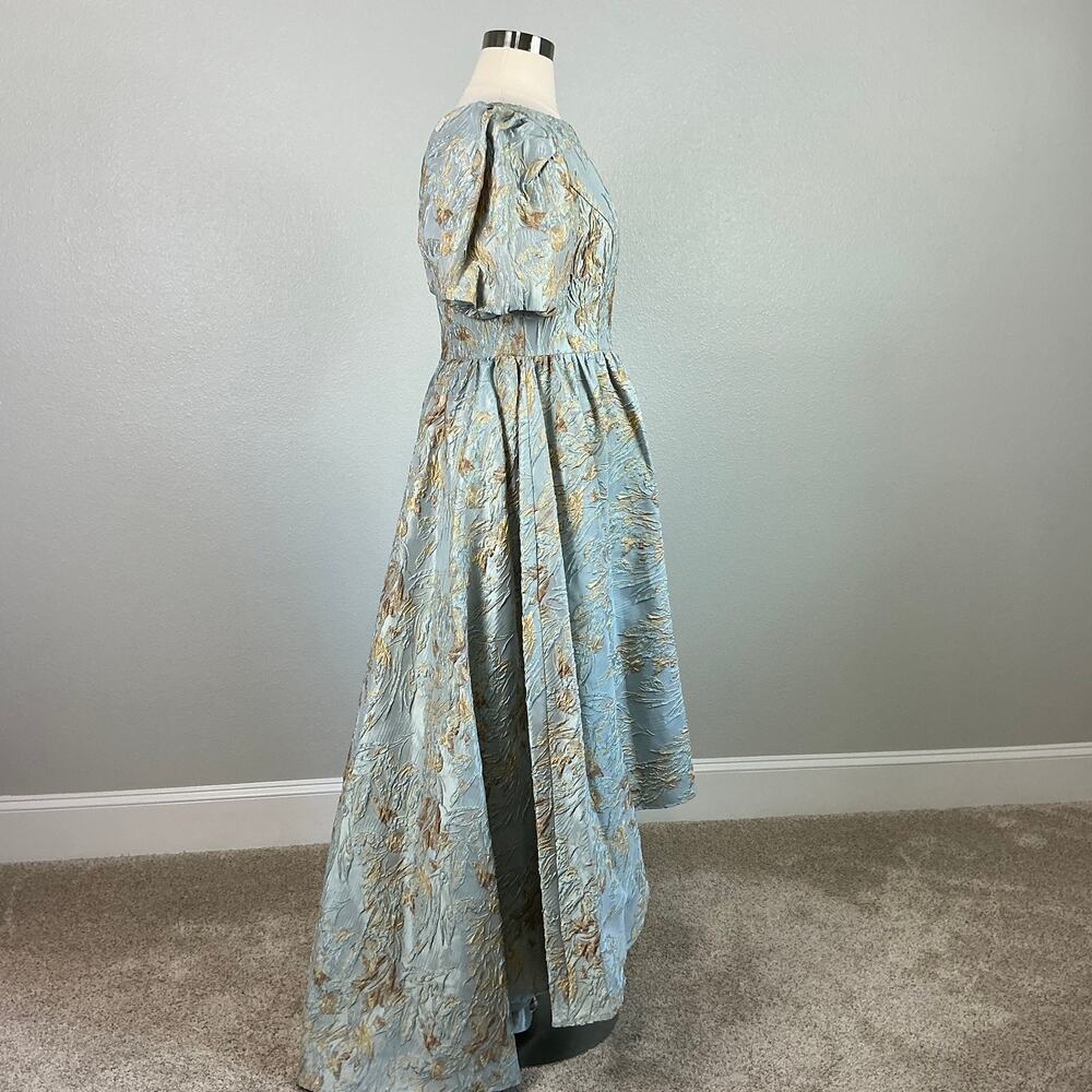 Mac Duggal 11608 Metallic Floral High Low Evening Gown Blue + Gold Size 14 Dress - Picture 4 of 12
